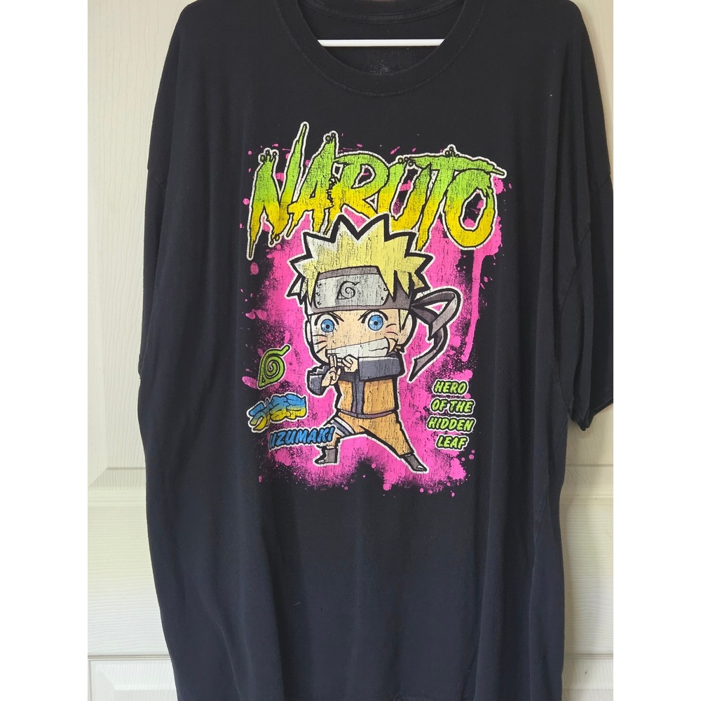 Naruto Uzumaki Hero of the Hidden Leaf Black Graphic T-Shirt Anime Mens 3XL